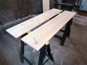 Staining Boards for DIY Pipe Shelves